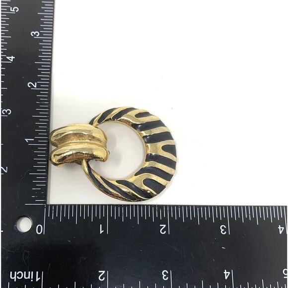 Vintage 1980's Oversized Gold Black Doorknocker Clip On Earrings Couture Runway - Picture 4 of 4